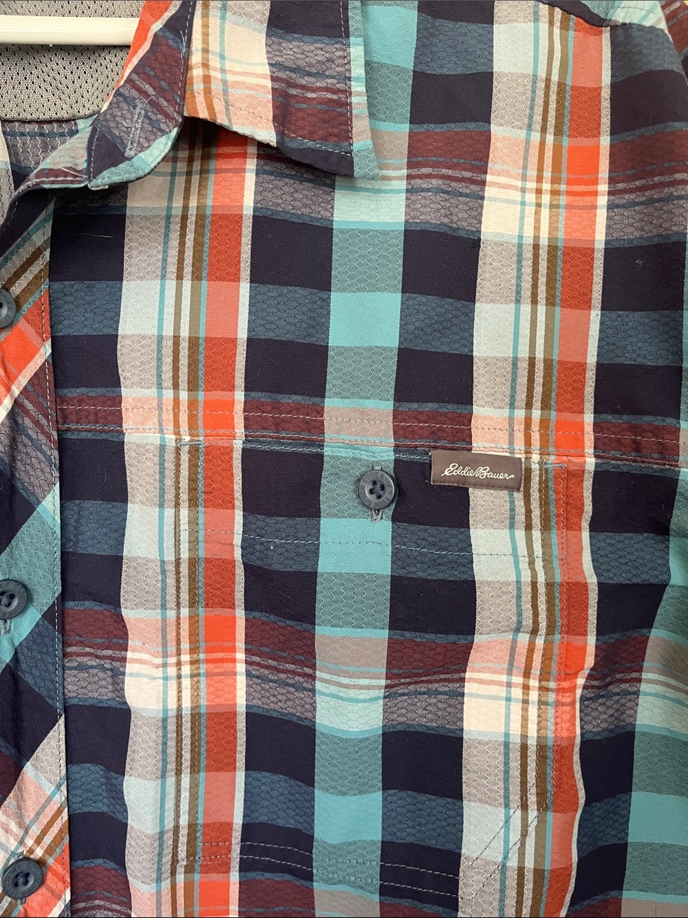 Eddie Bauer Blue Plaid Short-Sleeve Shirt (size XL) - Picture 3 of 7